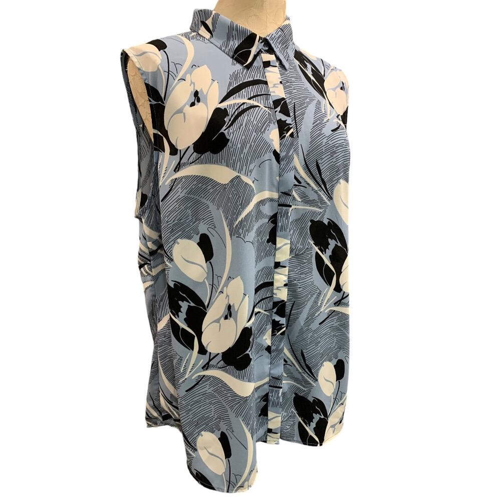 Size 18 Talbots Womens Blue Floral Sleeveless Shirt Button Up Blouse